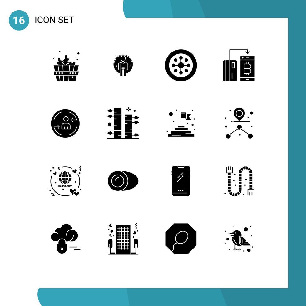Universal Icon Symbols Group of 16 Modern Solid Glyphs of peturning money christmas digital cashless Editable Vector Design Elements
