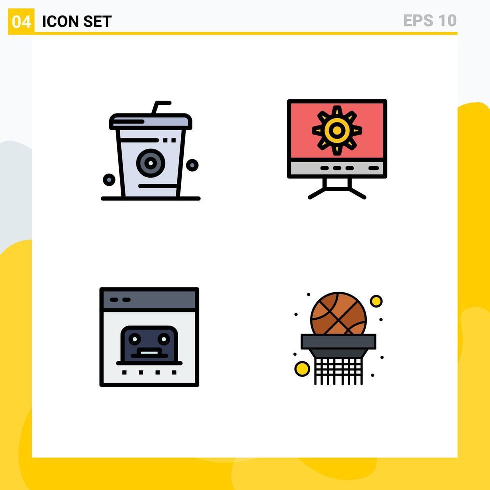 Set of 4 Vector Filledline Flat Colors on Grid for coke business food setting online Editable Vector Design Elements