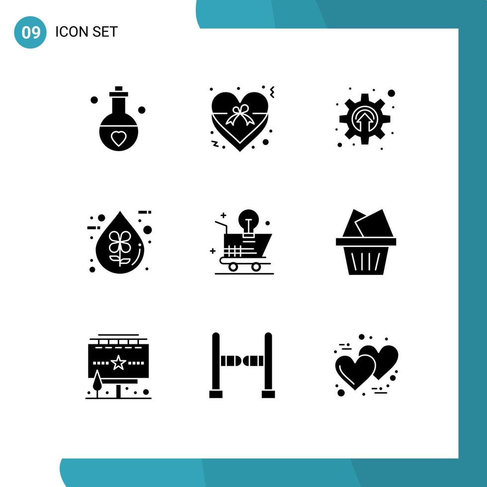 9 Universal Solid Glyph Signs Symbols of liquid eco ribbon drop mechanism Editable Vector Design Elements