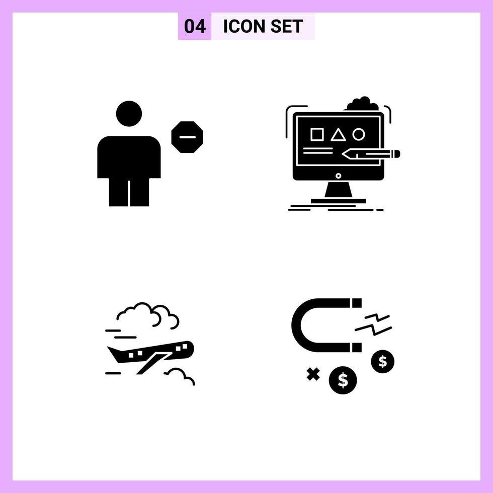 4 Icons in Solid Style Glyph Symbols on White Background Creative Vector Signs for Web mobile and Print Creative Black Icon vector background