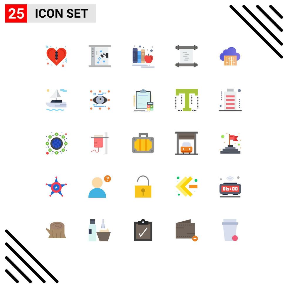25 Thematic Vector Flat Colors and Editable Symbols of music cloud books manuscript history Editable Vector Design Elements
