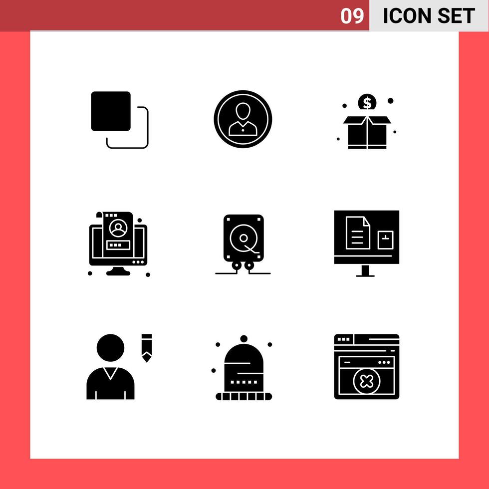 Set of 9 Modern UI Icons Symbols Signs for monitor account person money donation Editable Vector Design Elements