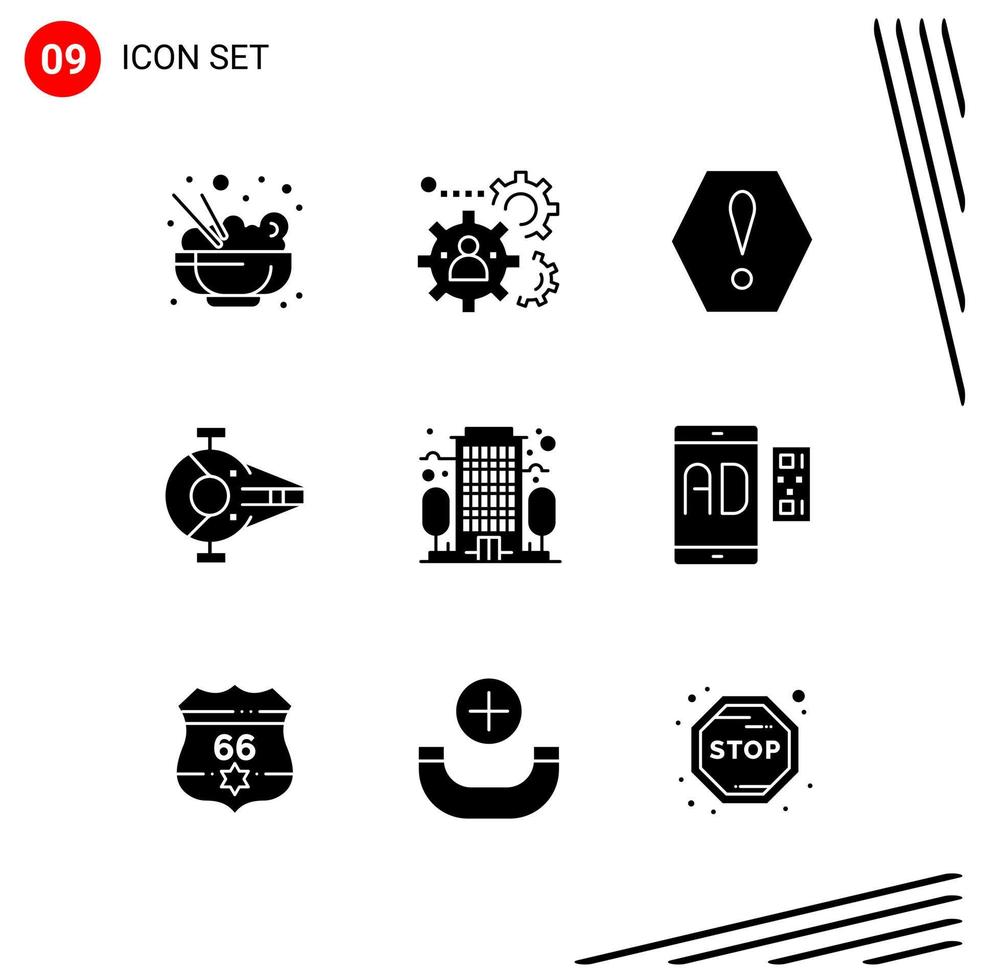 Collection of 9 Vector Icons in solid style Pixle Perfect Glyph Symbols for Web and Mobile Solid Icon Signs on White Background 9 Icons Creative Black Icon vector background