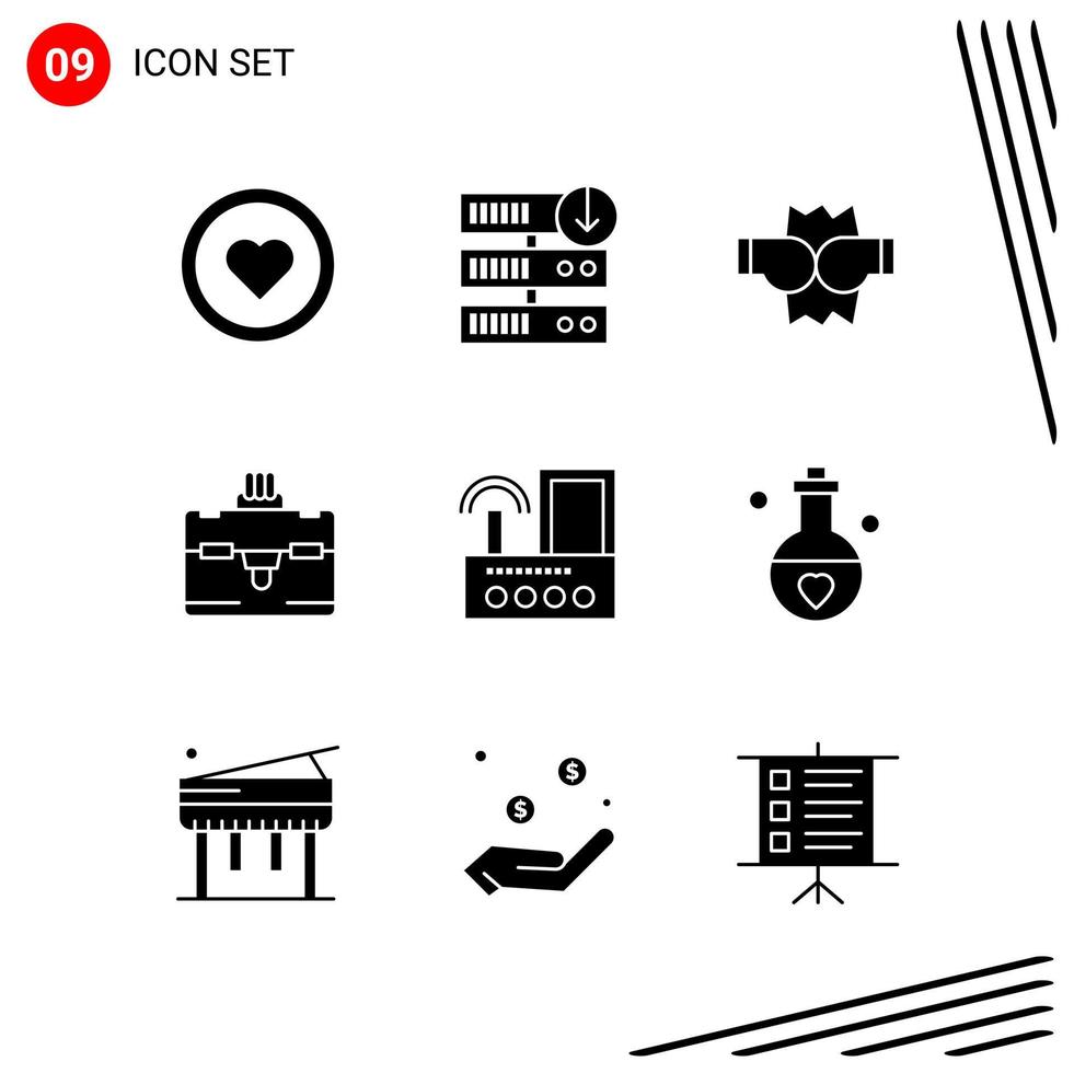 Collection of 9 Vector Icons in solid style Pixle Perfect Glyph Symbols for Web and Mobile Solid Icon Signs on White Background 9 Icons Creative Black Icon vector background