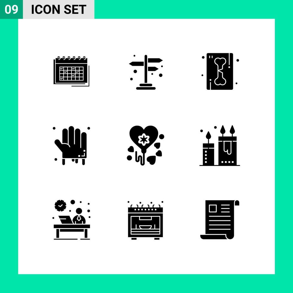 Modern Set of 9 Solid Glyphs Pictograph of hand bloody navigation skeletonxC ray line Editable Vector Design Elements