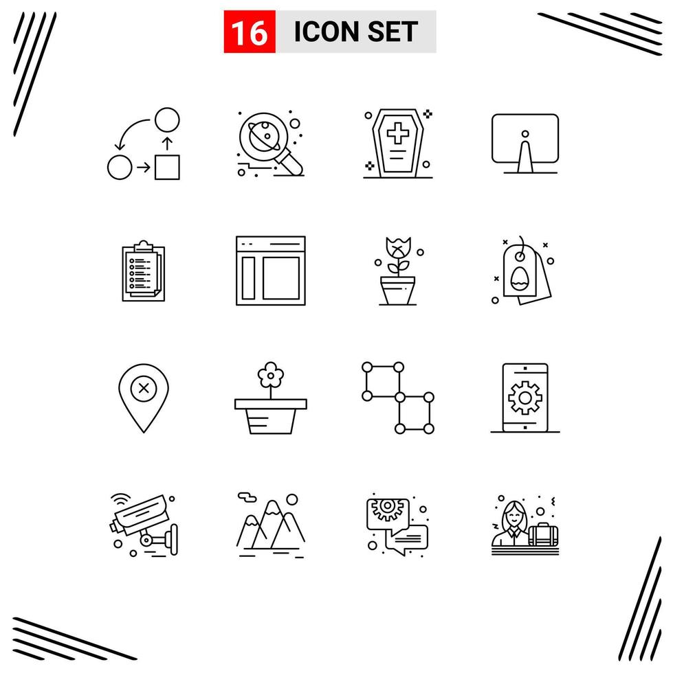 User Interface Pack of 16 Basic Outlines of desktop back science horrible dreadful Editable Vector Design Elements