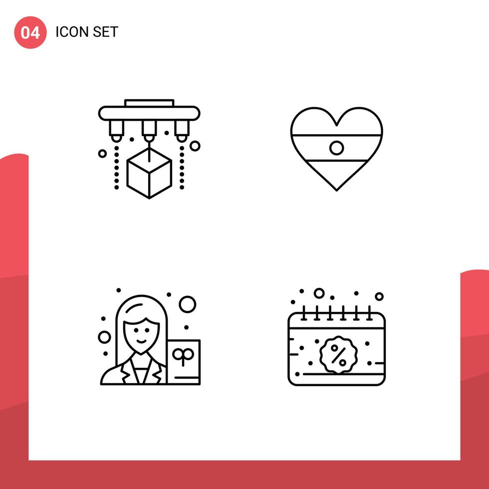 4 Line concept for Websites Mobile and Apps factory teacher indian heartflag calendar Editable Vector Design Elements