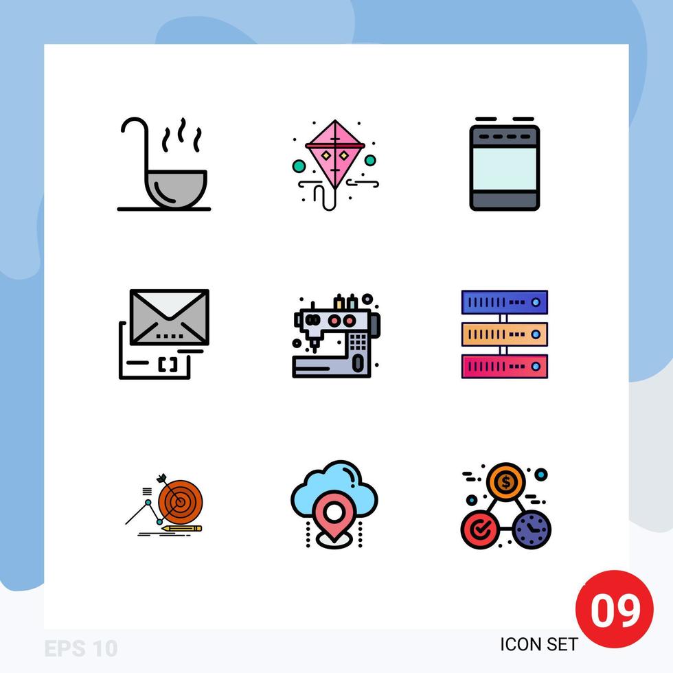 paquete de iconos de vector de stock de 9 signos y símbolos de línea para elementos de diseño de vector editables de documento de correo de gas artesanal de costura