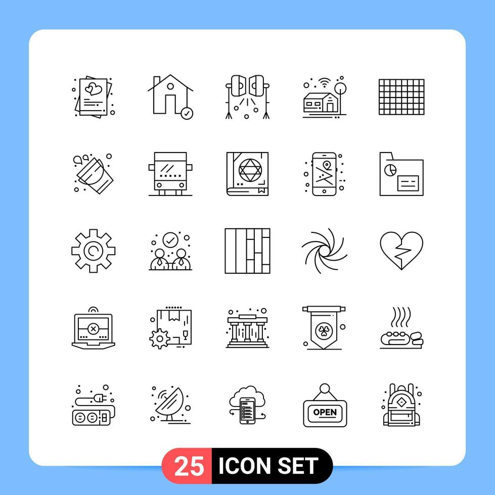 Paquete de iconos negros de 25 líneas símbolos de contorno para aplicaciones móviles aisladas en fondo blanco 25 iconos establecidos fondo de vector de icono negro creativo