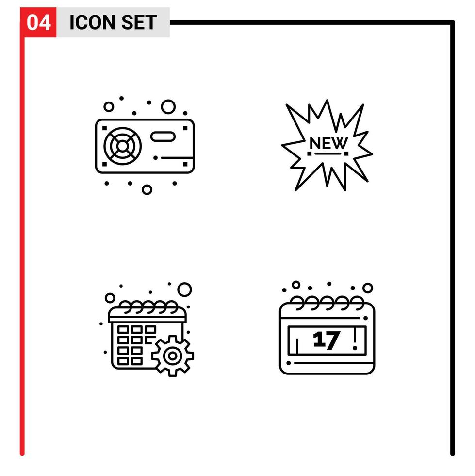 4 Creative Icons Modern Signs and Symbols of computer calendar radiator shopping schedule Editable Vector Design Elements