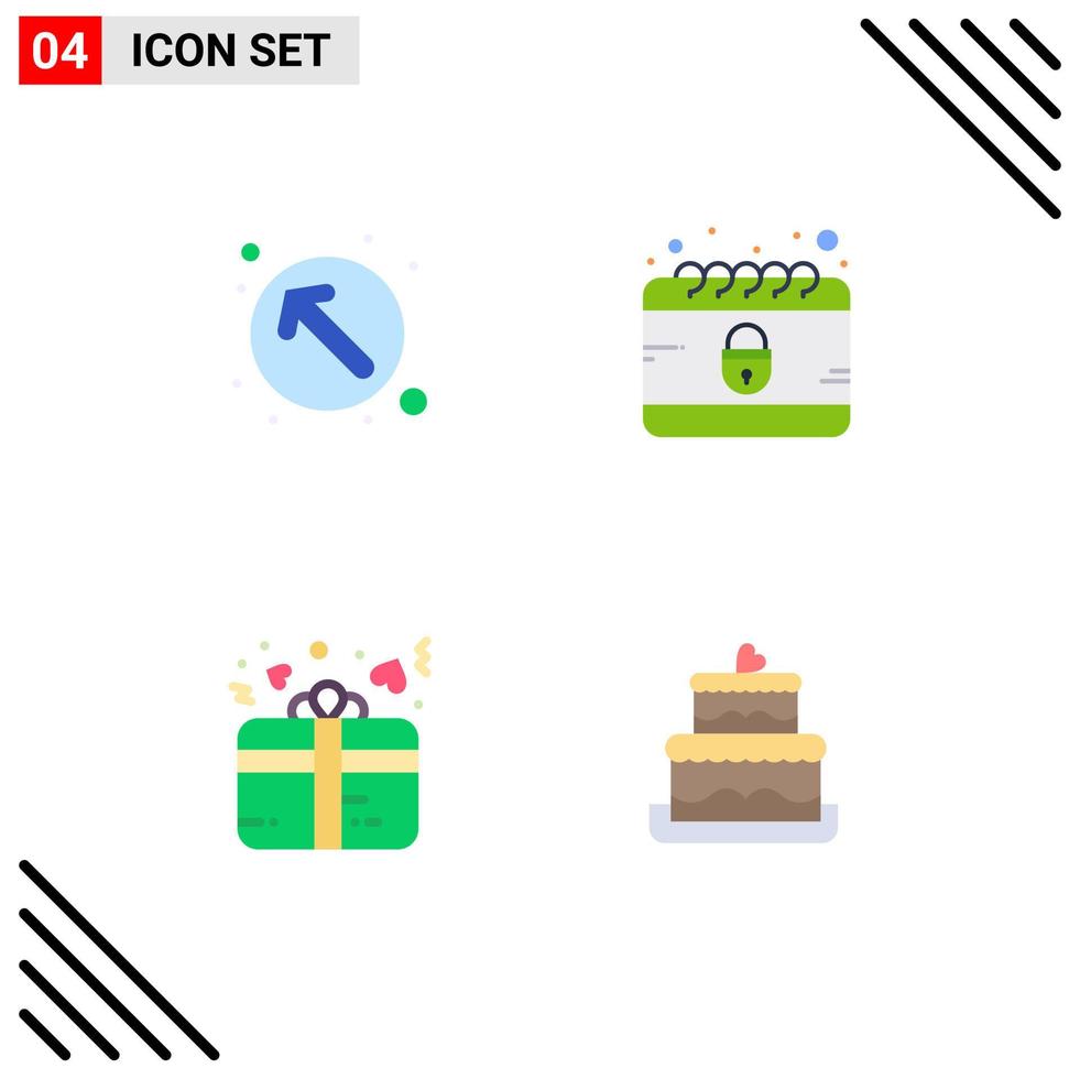 Group of 4 Modern Flat Icons Set for arrow love up left cyber heart Editable Vector Design Elements