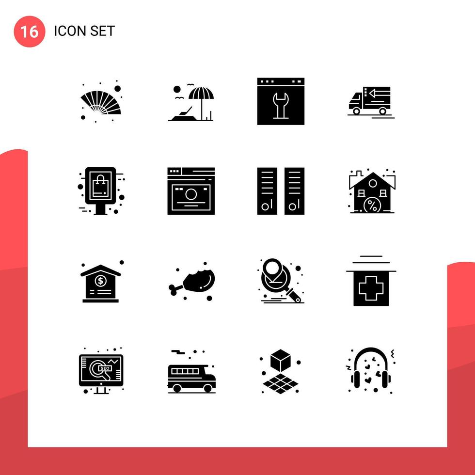 paquete de iconos de vector de stock de 16 signos y símbolos de línea para elementos de diseño de vector editables de camión de mercancías de equipo de vehículo de tablero