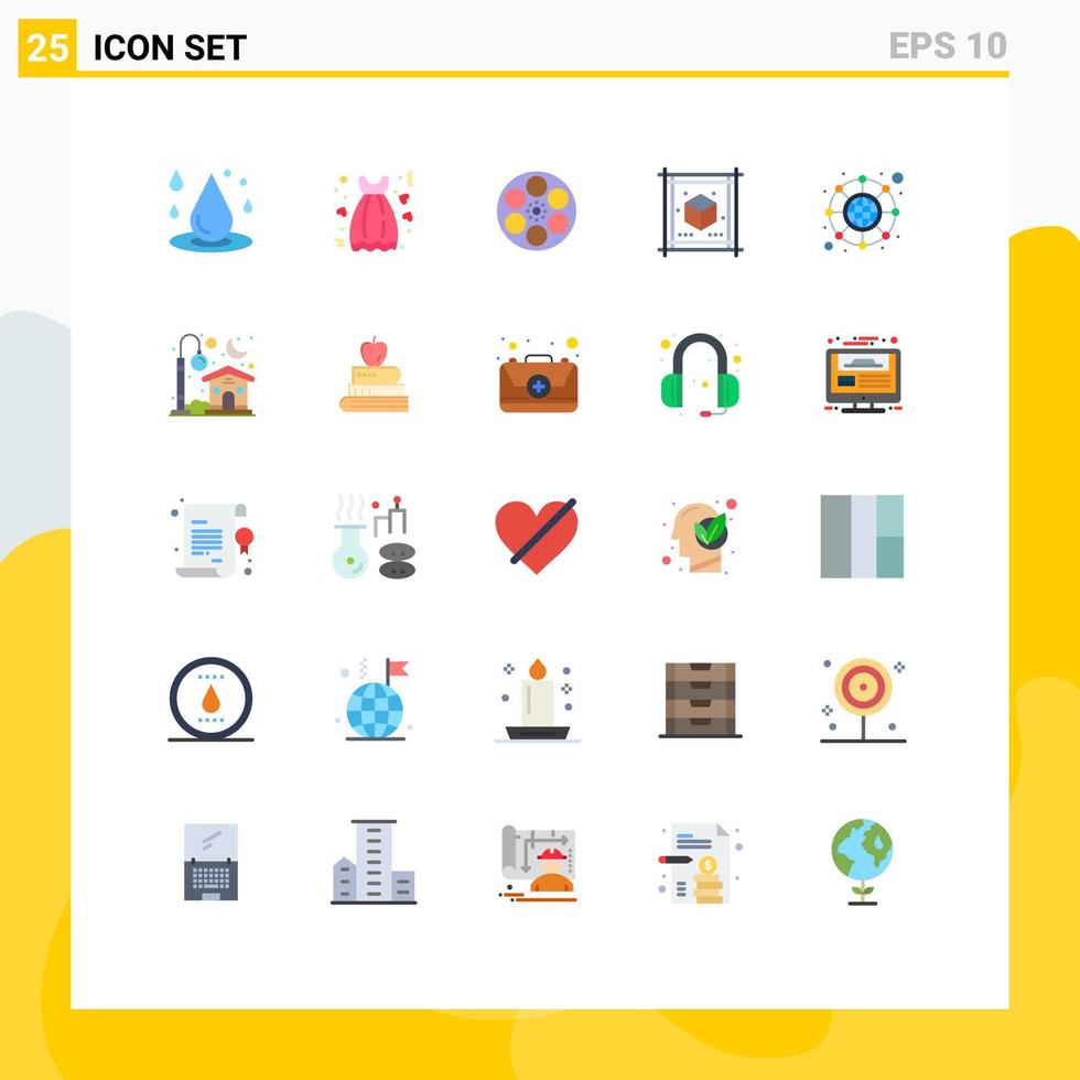 25 User Interface Flat Color Pack of modern Signs and Symbols of paper cube gown tape reel Editable Vector Design Elements