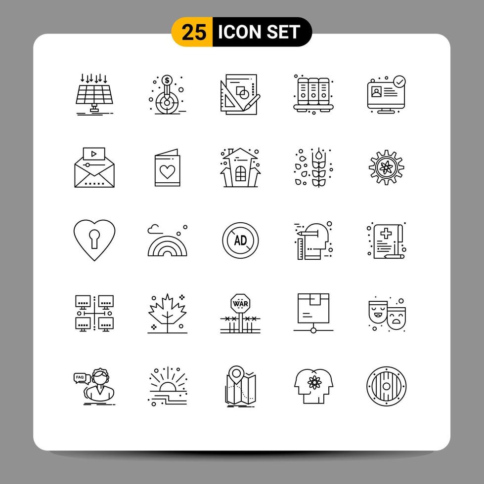 Stock Vector Icon Pack of 25 Line Signs and Symbols for notebook business goal agenda mathematics Editable Vector Design Elements