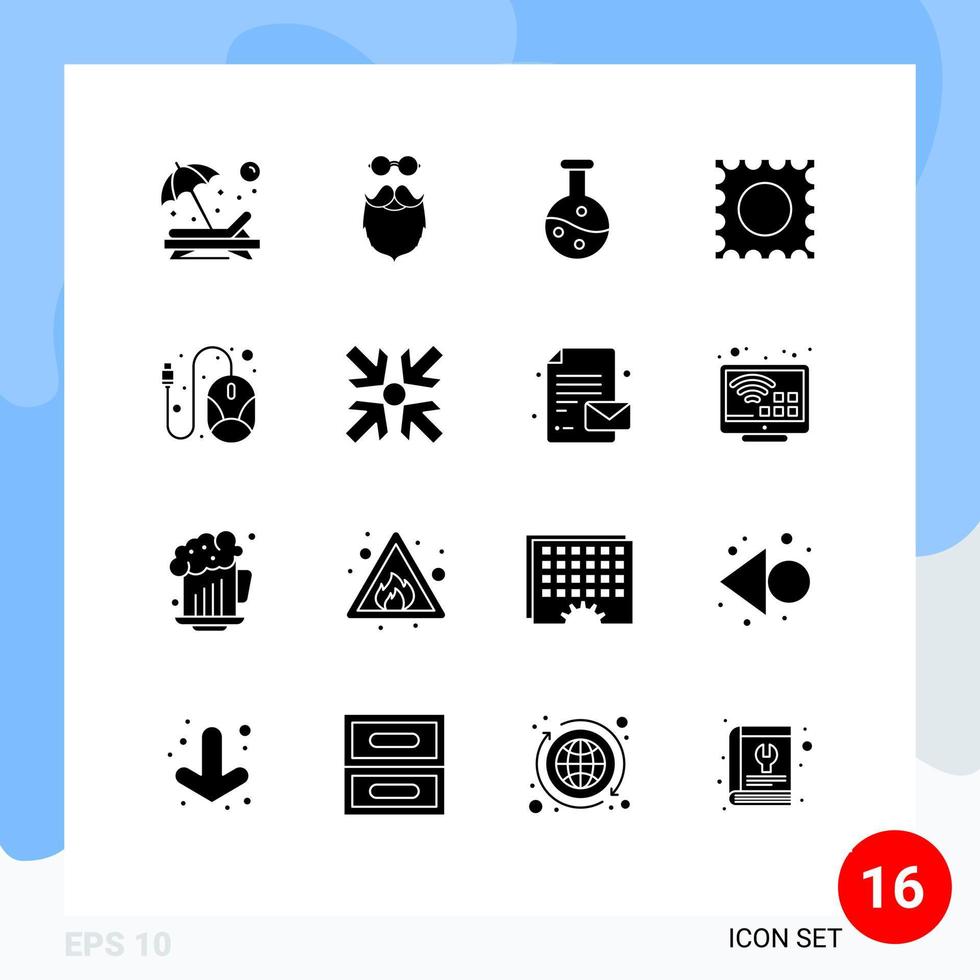 Set of 16 Vector Solid Glyphs on Grid for mouse computer beared lsd science Editable Vector Design Elements