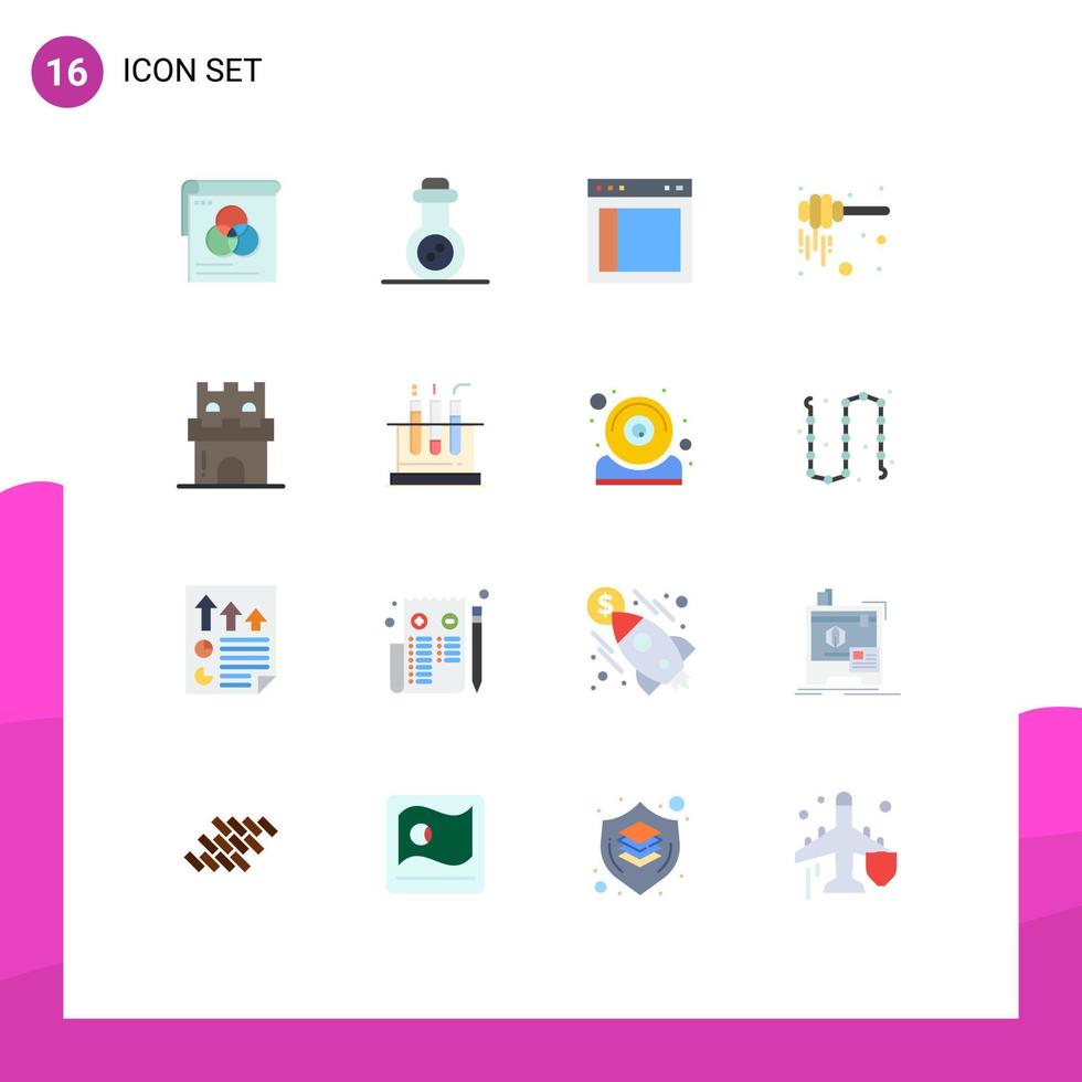 Set of 16 Modern UI Icons Symbols Signs for castle nectar interface honey dipper dipper Editable Pack of Creative Vector Design Elements
