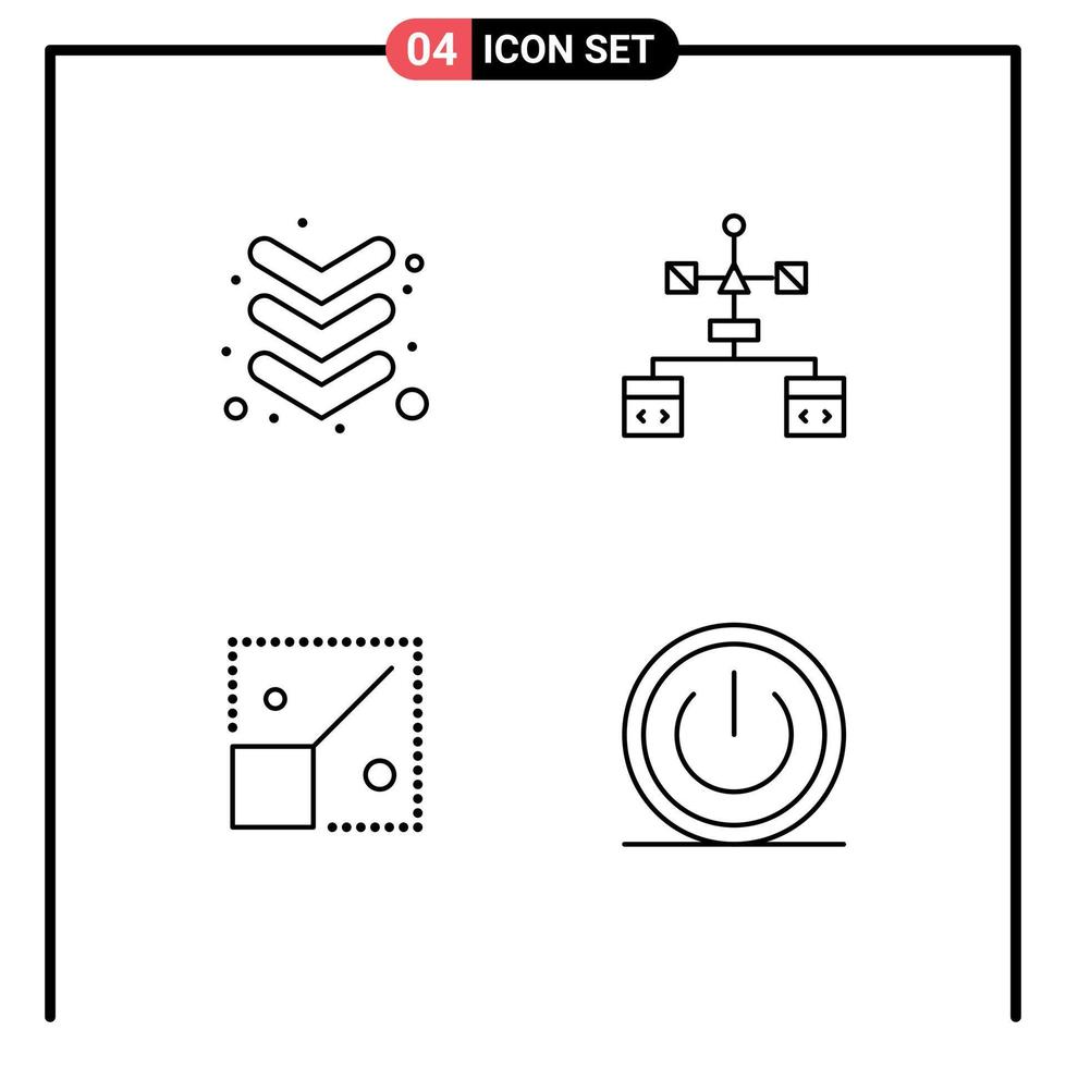 conjunto moderno de 4 pictogramas de colores planos de línea rellena de la aplicación de cambio de tamaño de flecha desarrollar elementos creativos de diseño de vectores editables