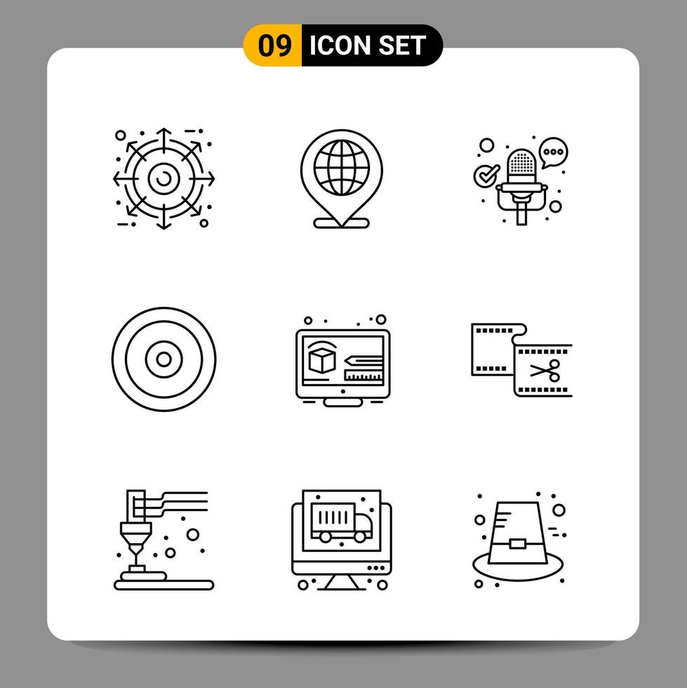 9 Black Icon Pack Outline Symbols Signs for Responsive designs on white background 9 Icons Set Creative Black Icon vector background