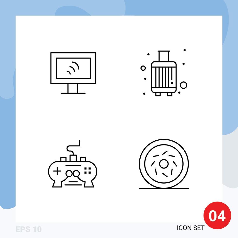 Stock Vector Icon Pack of 4 Line Signs and Symbols for computer pad baggage suitcase xbox Editable Vector Design Elements