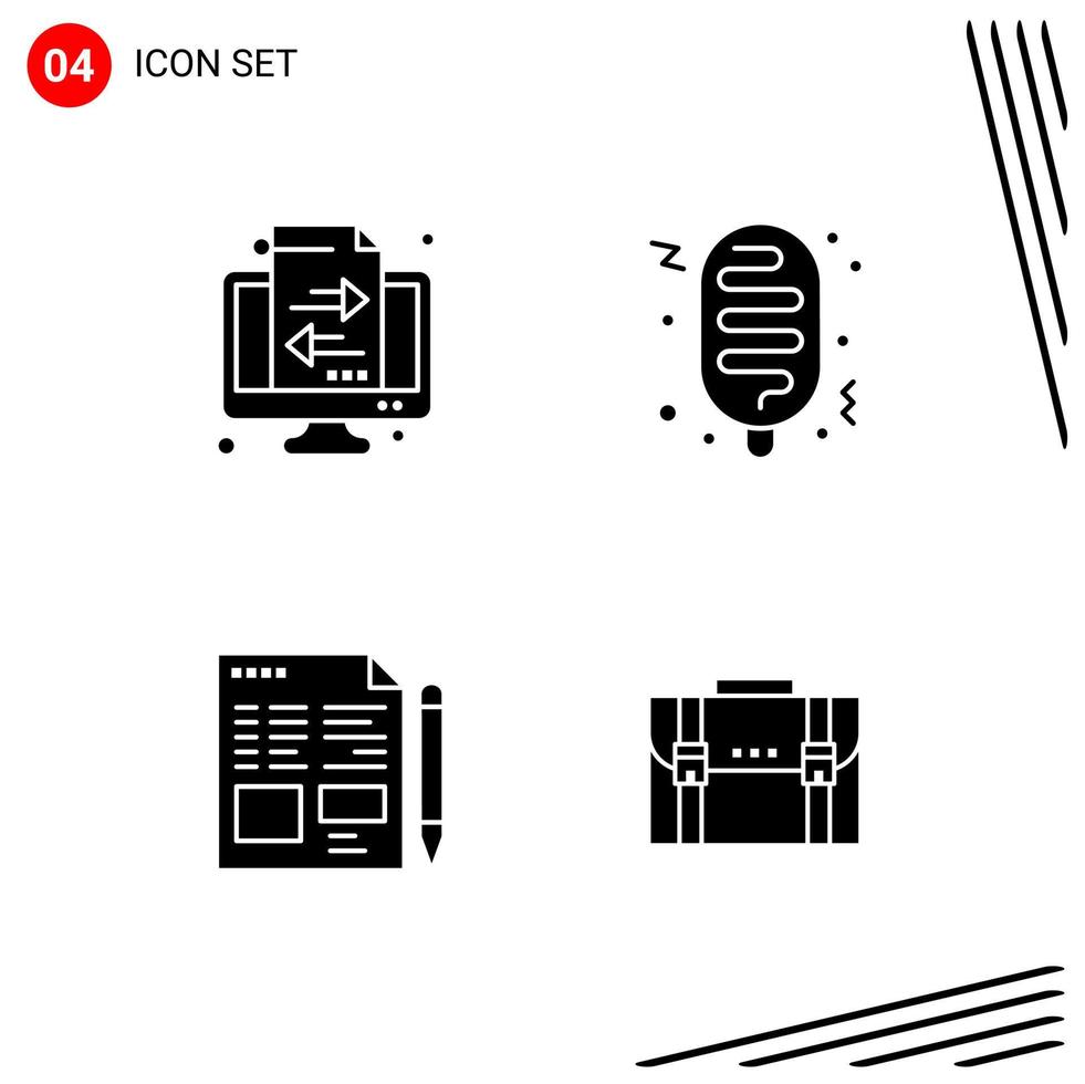 Collection of 4 Vector Icons in solid style Pixle Perfect Glyph Symbols for Web and Mobile Solid Icon Signs on White Background 4 Icons Creative Black Icon vector background