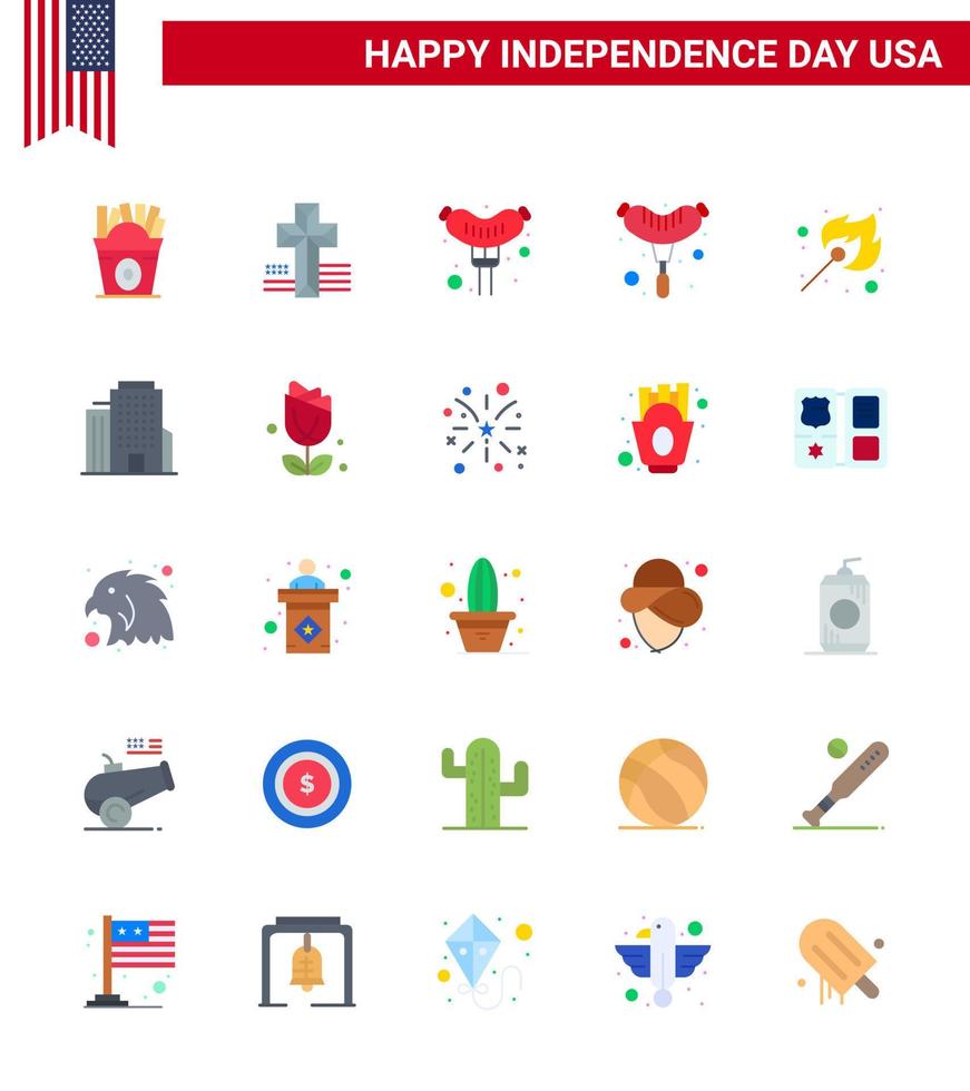 Stock Vector Icon Pack of American Day 25 Flat Signs and Symbols for flower office frankfurter building match Editable USA Day Vector Design Elements