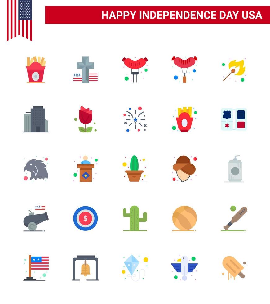 paquete de iconos de vectores de stock del día americano 25 signos y símbolos planos para la oficina de flores frankfurter building match elementos de diseño de vectores editables del día de EE. UU.