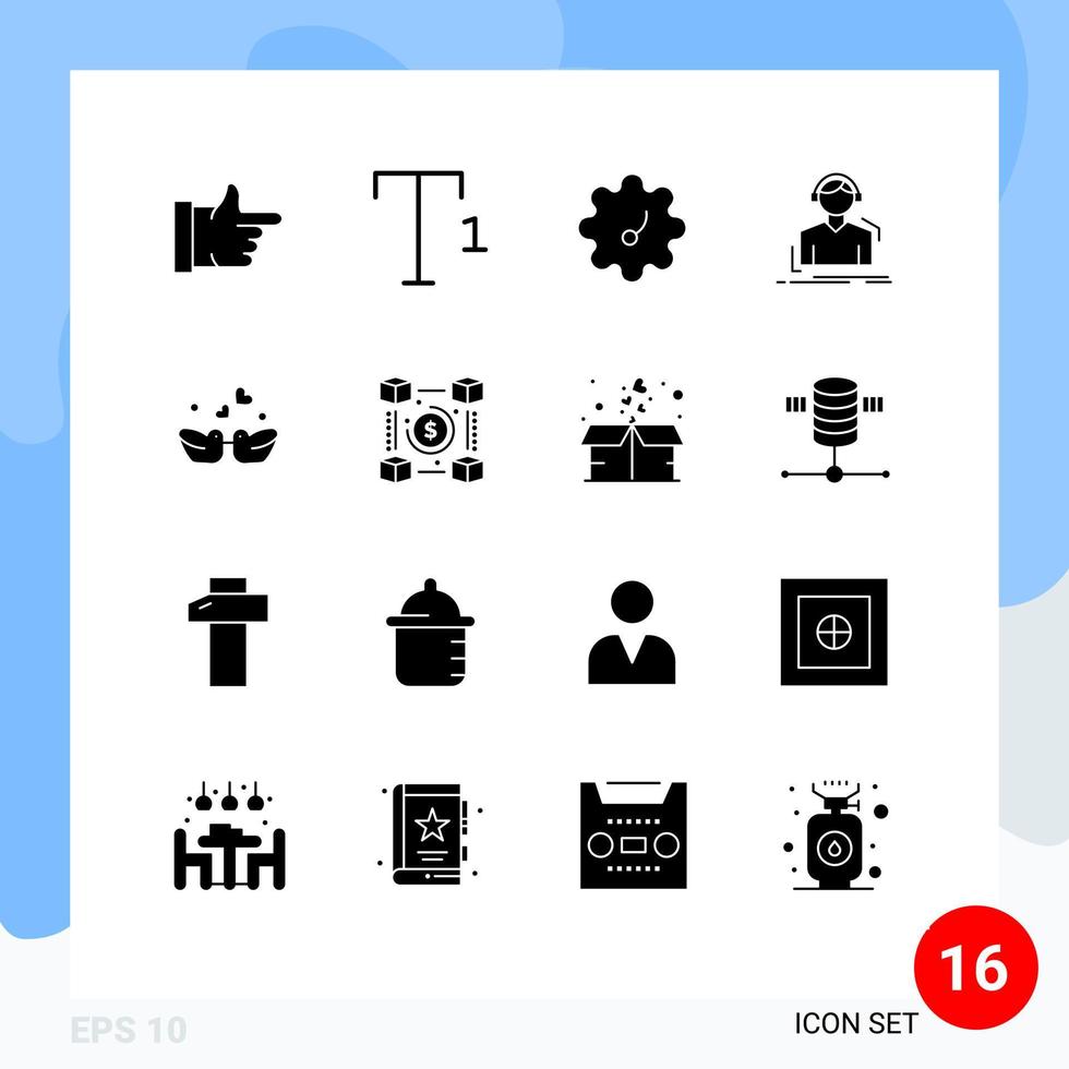 conjunto de 16 iconos de interfaz de usuario modernos símbolos signos para moneda patos auriculares pareja pájaros elementos de diseño vectorial editables vector