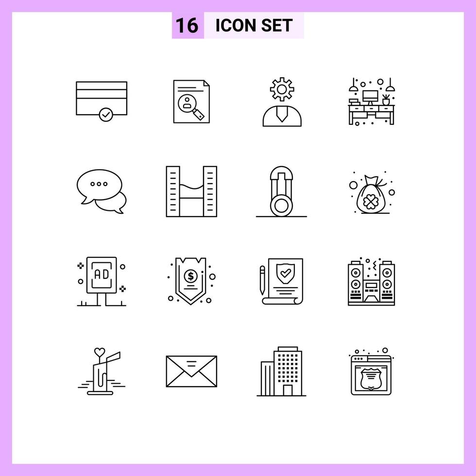 Set of 16 Vector Outlines on Grid for table desk staff computer service Editable Vector Design Elements