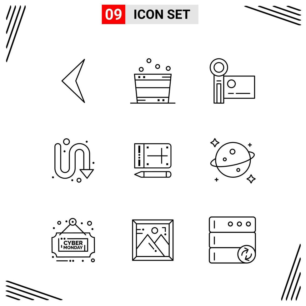 9 Icons Line Style Grid Based Creative Outline Symbols for Website Design Simple Line Icon Signs Isolated on White Background 9 Icon Set Creative Black Icon vector background