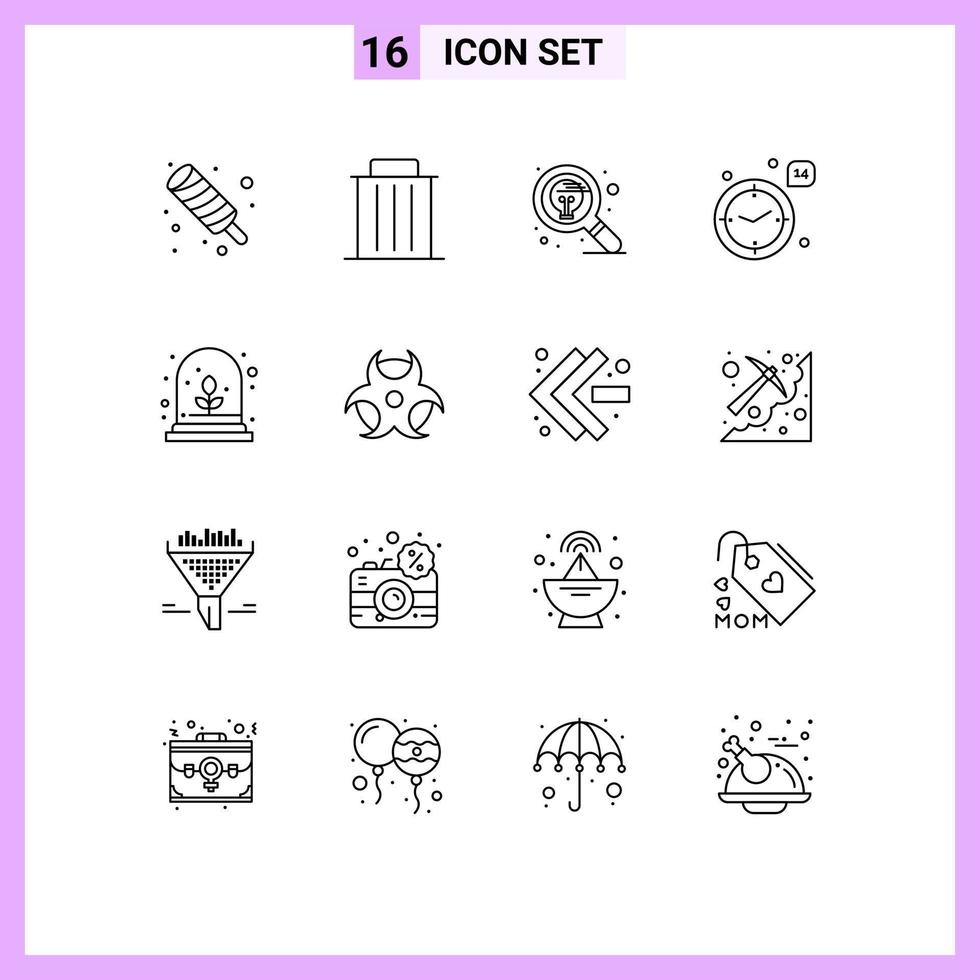 Group of 16 Modern Outlines Set for heart love trash time search Editable Vector Design Elements