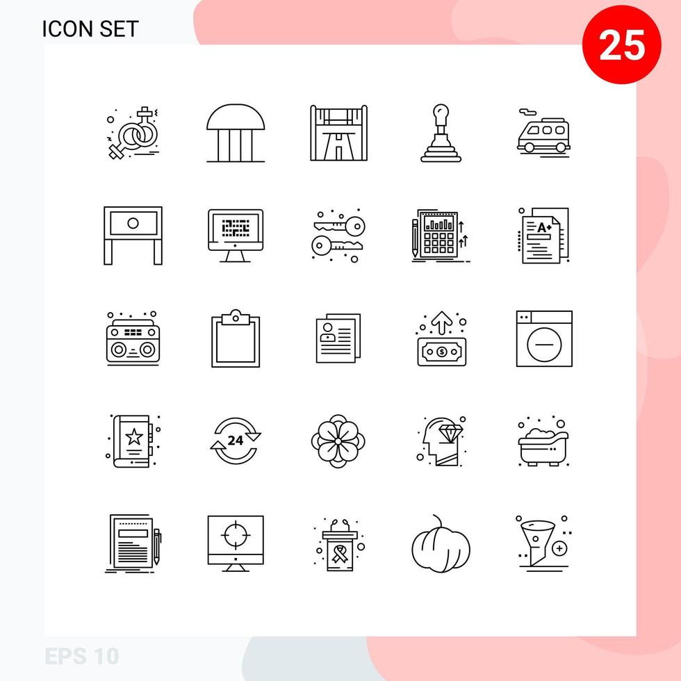 Mobile Interface Line Set of 25 Pictograms of van bus checkpoint gearbox car Editable Vector Design Elements