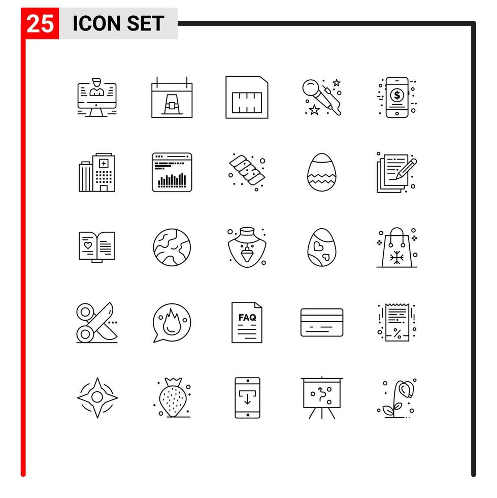 Set of 25 Modern UI Icons Symbols Signs for money art holiday mic sim Editable Vector Design Elements