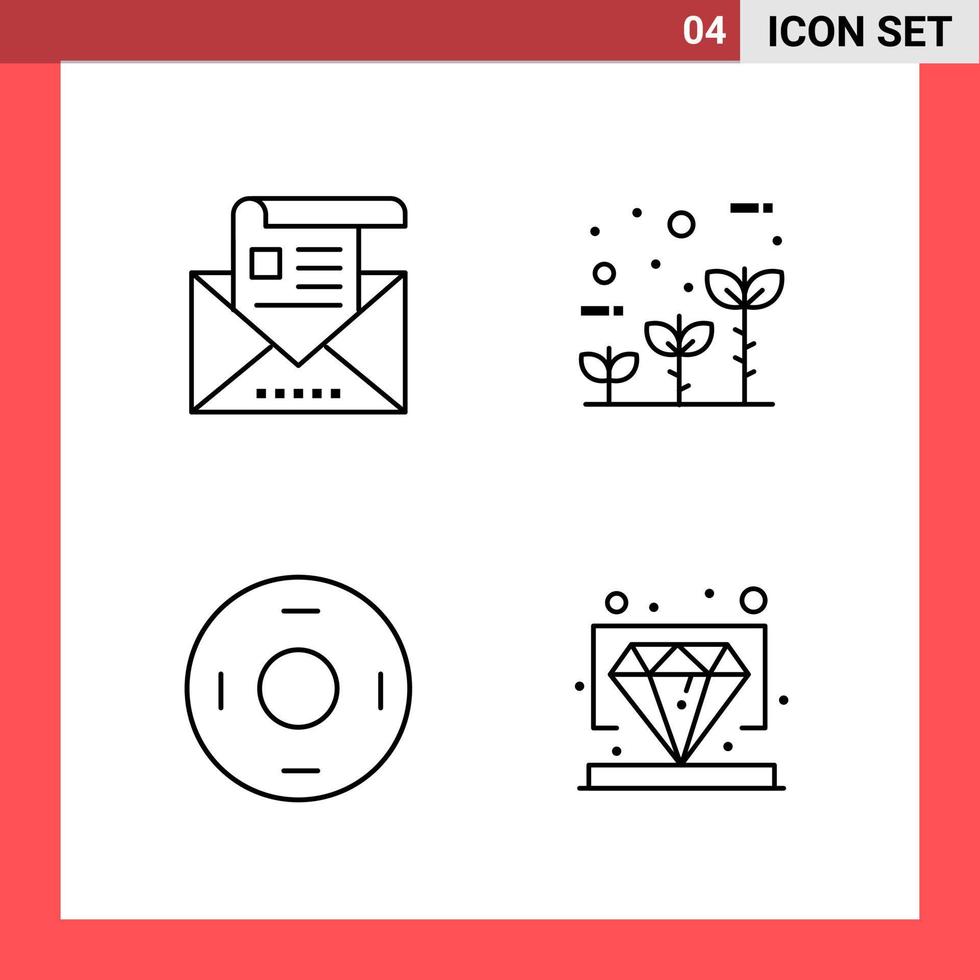 4 Icon Pack Line Style Outline Symbols on White Background Simple Signs for general designing Creative Black Icon vector background