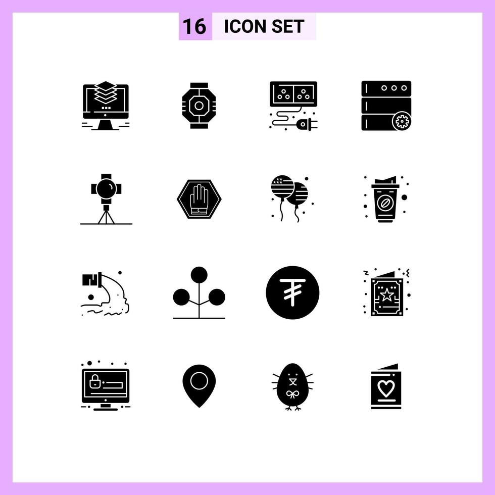 Set of 16 Vector Solid Glyphs on Grid for cinema options module control element Editable Vector Design Elements