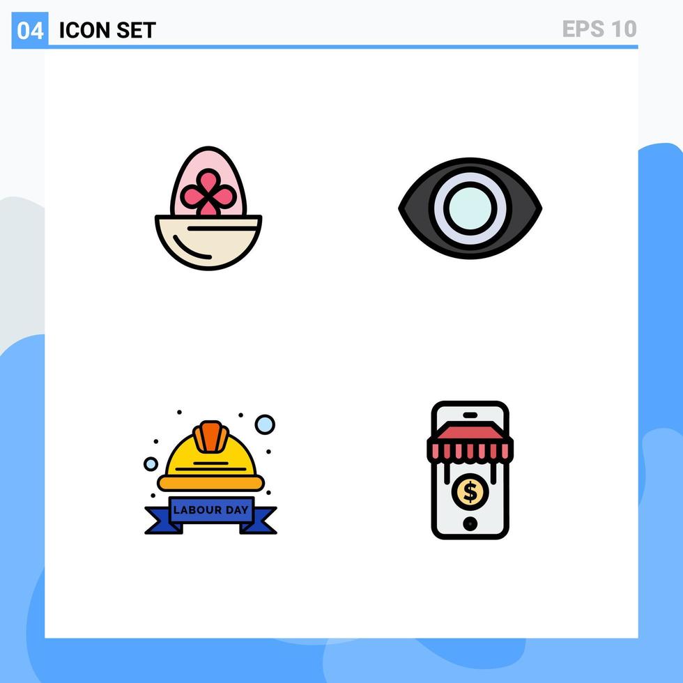 User Interface Pack of 4 Basic Filledline Flat Colors of boiled hat egg view labour badge Editable Vector Design Elements