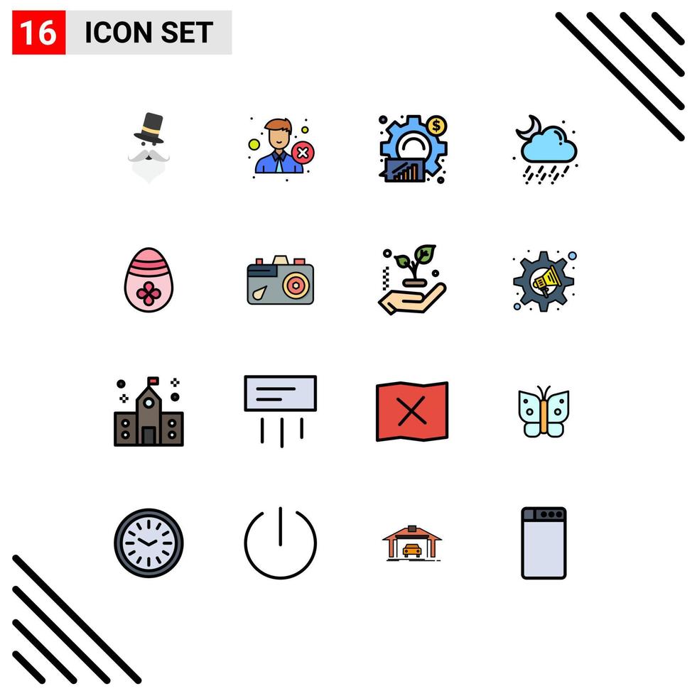 Universal Icon Symbols Group of 16 Modern Flat Color Filled Lines of weather cloud recruitment statistical business Editable Creative Vector Design Elements