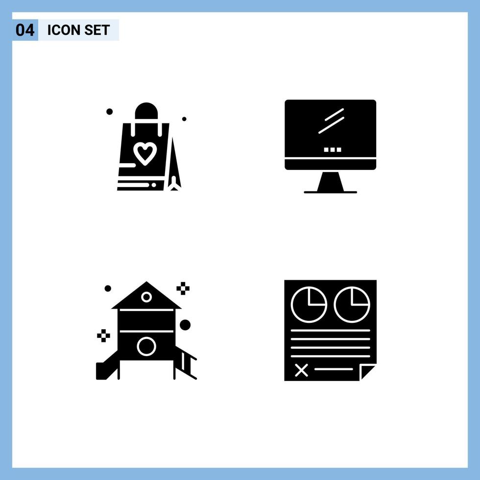 Universal Icon Symbols Group of 4 Modern Solid Glyphs of shopping bag kids computer imac nursery school Editable Vector Design Elements