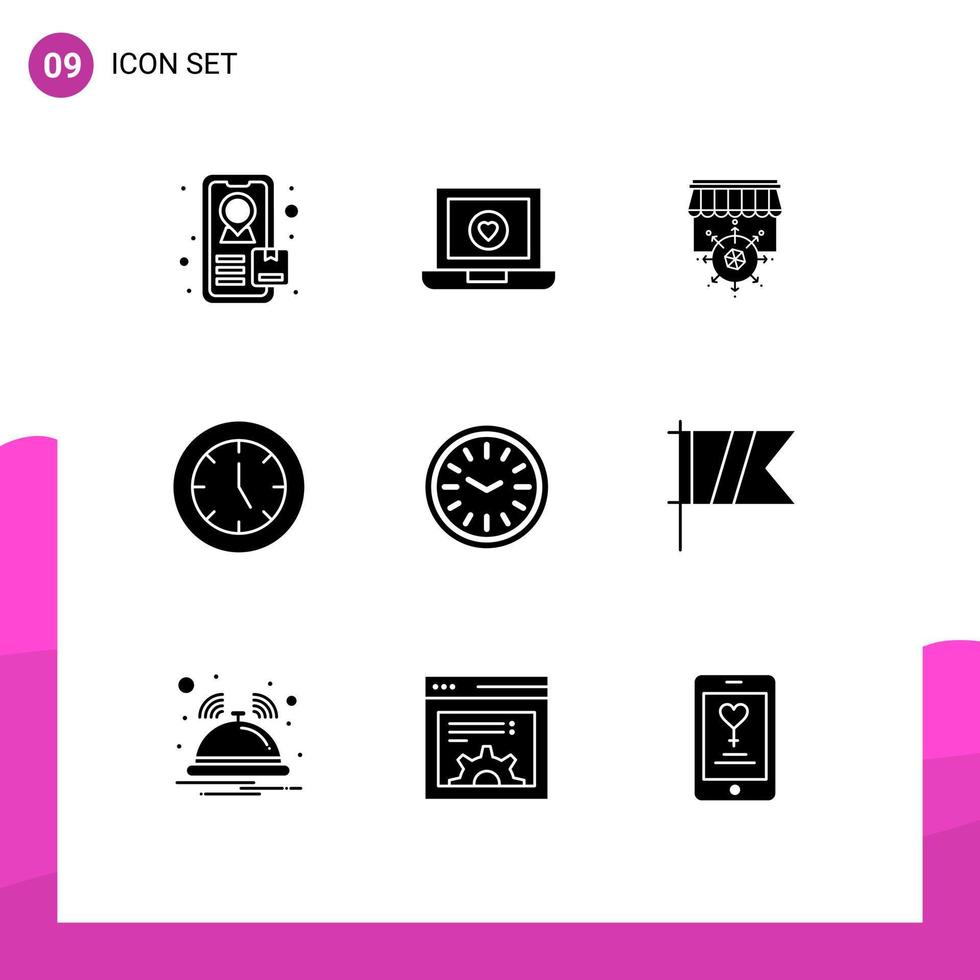 Set of 9 Modern UI Icons Symbols Signs for golf wall business clock products Editable Vector Design Elements