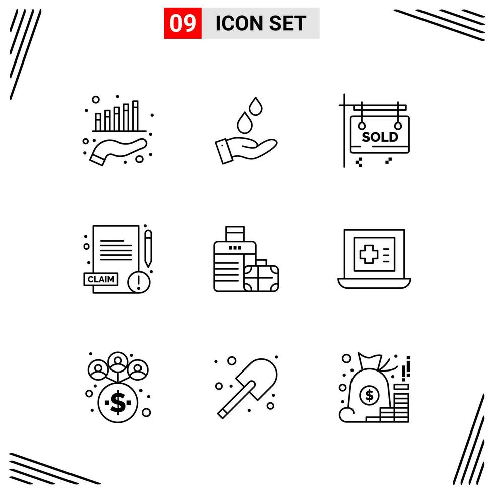 9 Icons Line Style Grid Based Creative Outline Symbols for Website Design Simple Line Icon Signs Isolated on White Background 9 Icon Set Creative Black Icon vector background