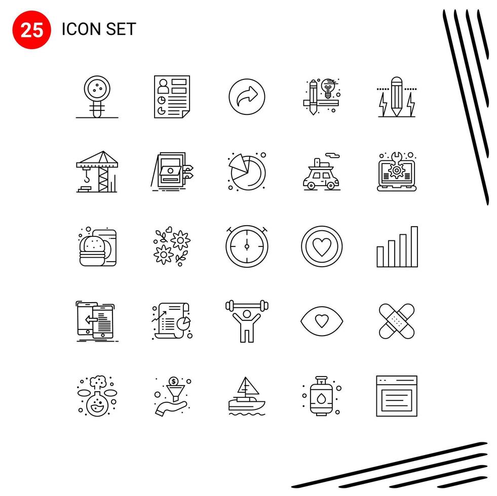 25 Universal Lines Set for Web and Mobile Applications pencil design page creative right Editable Vector Design Elements