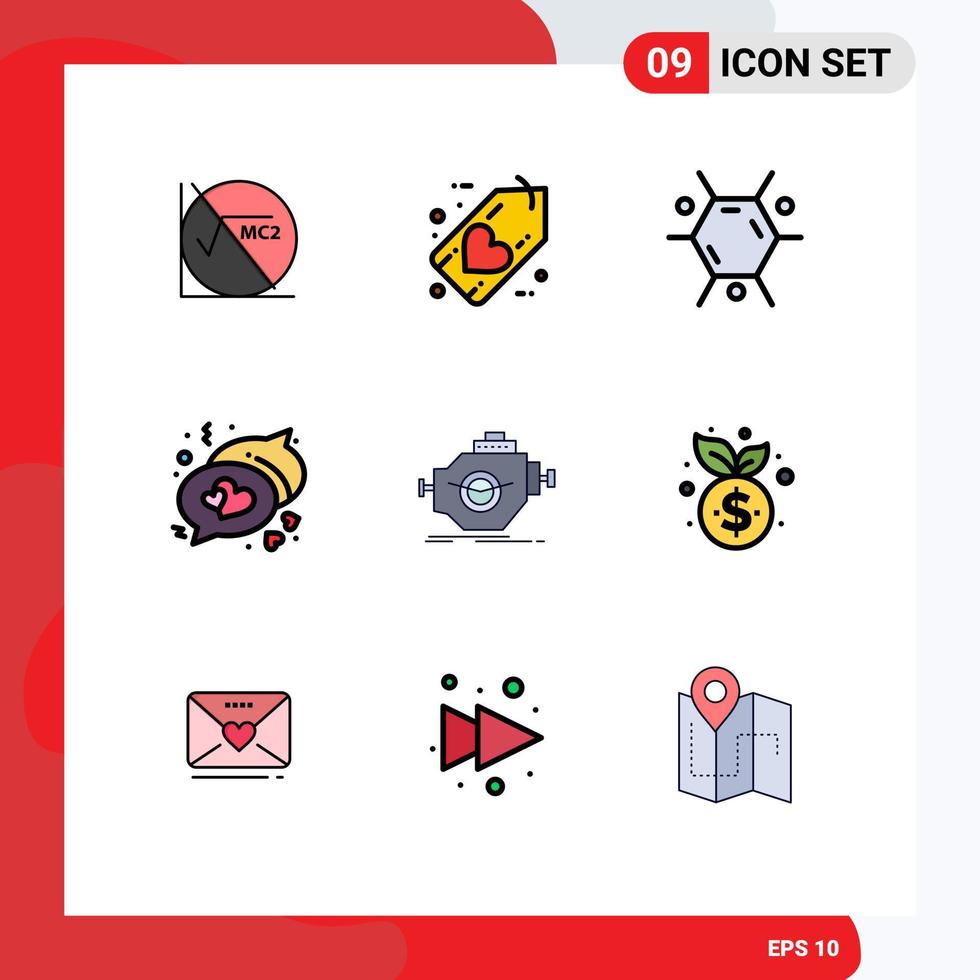 9 iconos creativos signos y símbolos modernos del motor de la máquina mensajes de amor chat elementos de diseño vectorial editables vector