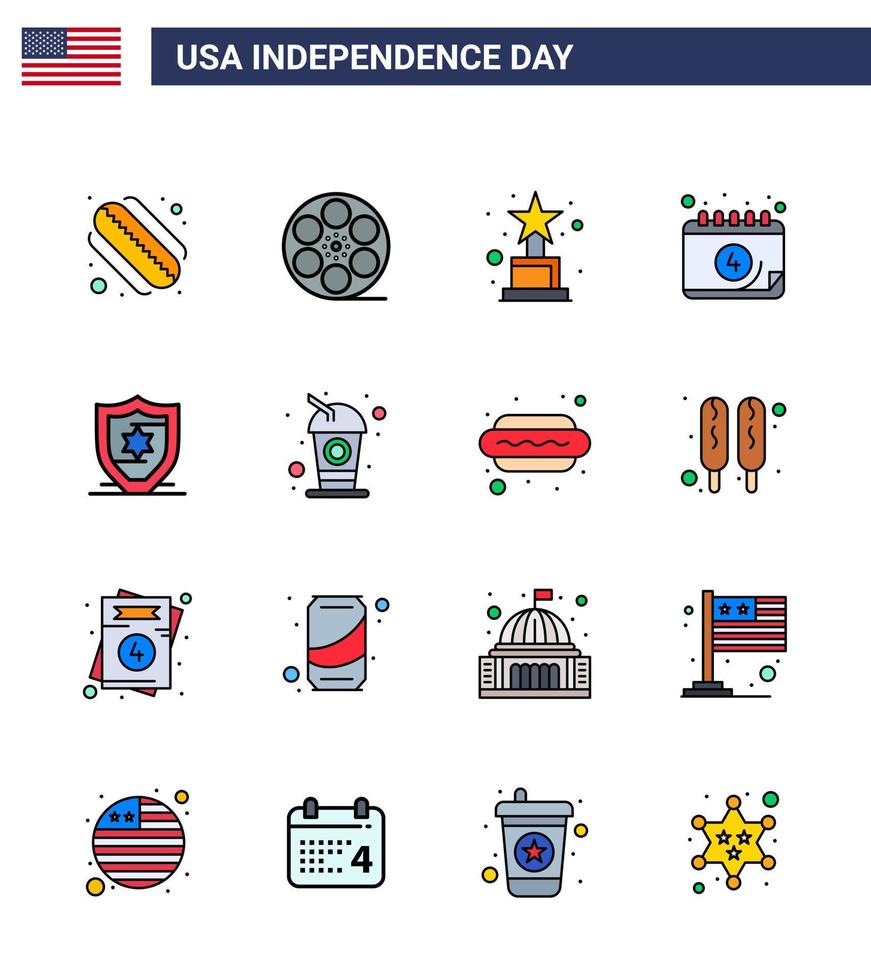 4th July USA Happy Independence Day Icon Symbols Group of 16 Modern Flat Filled Lines of bottle protection award american date Editable USA Day Vector Design Elements