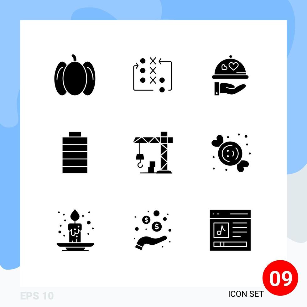 Stock Vector Icon Pack of 9 Line Signs and Symbols for crane architecture dish energy battery Editable Vector Design Elements