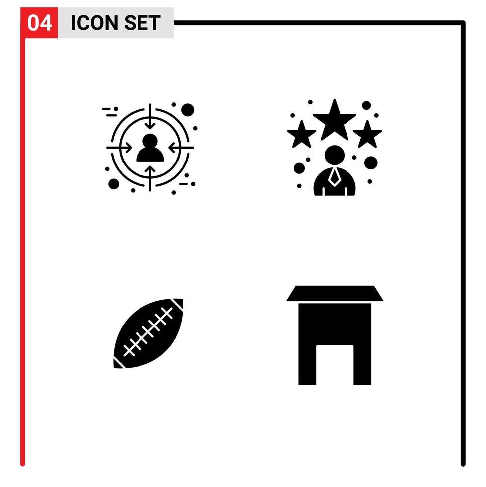 Mobile Interface Solid Glyph Set of 4 Pictograms of audience australia target manager rugby Editable Vector Design Elements