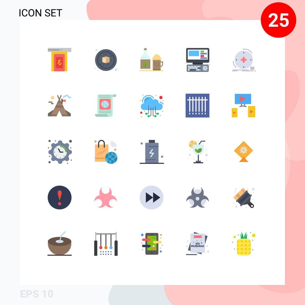 Mobile Interface Flat Color Set of 25 Pictograms of health clinical bottle education monitor Editable Vector Design Elements