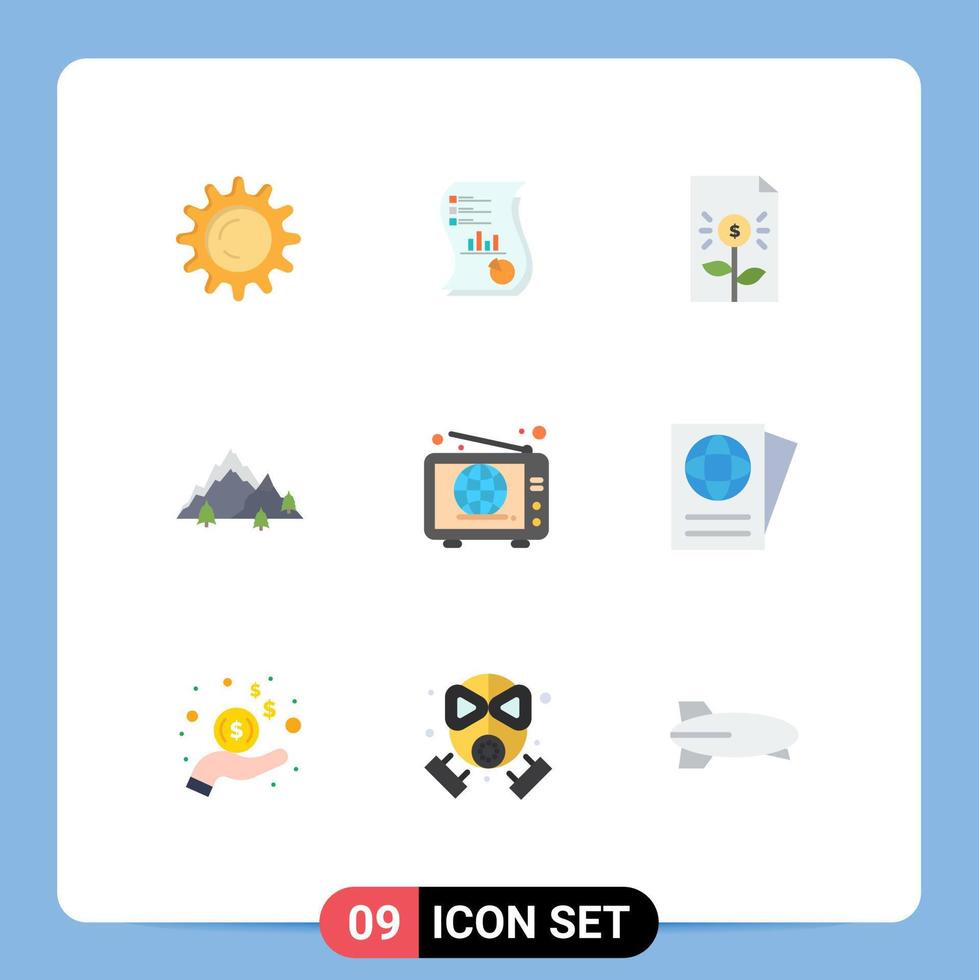 9 Thematic Vector Flat Colors and Editable Symbols of hill mountain paper investment document Editable Vector Design Elements