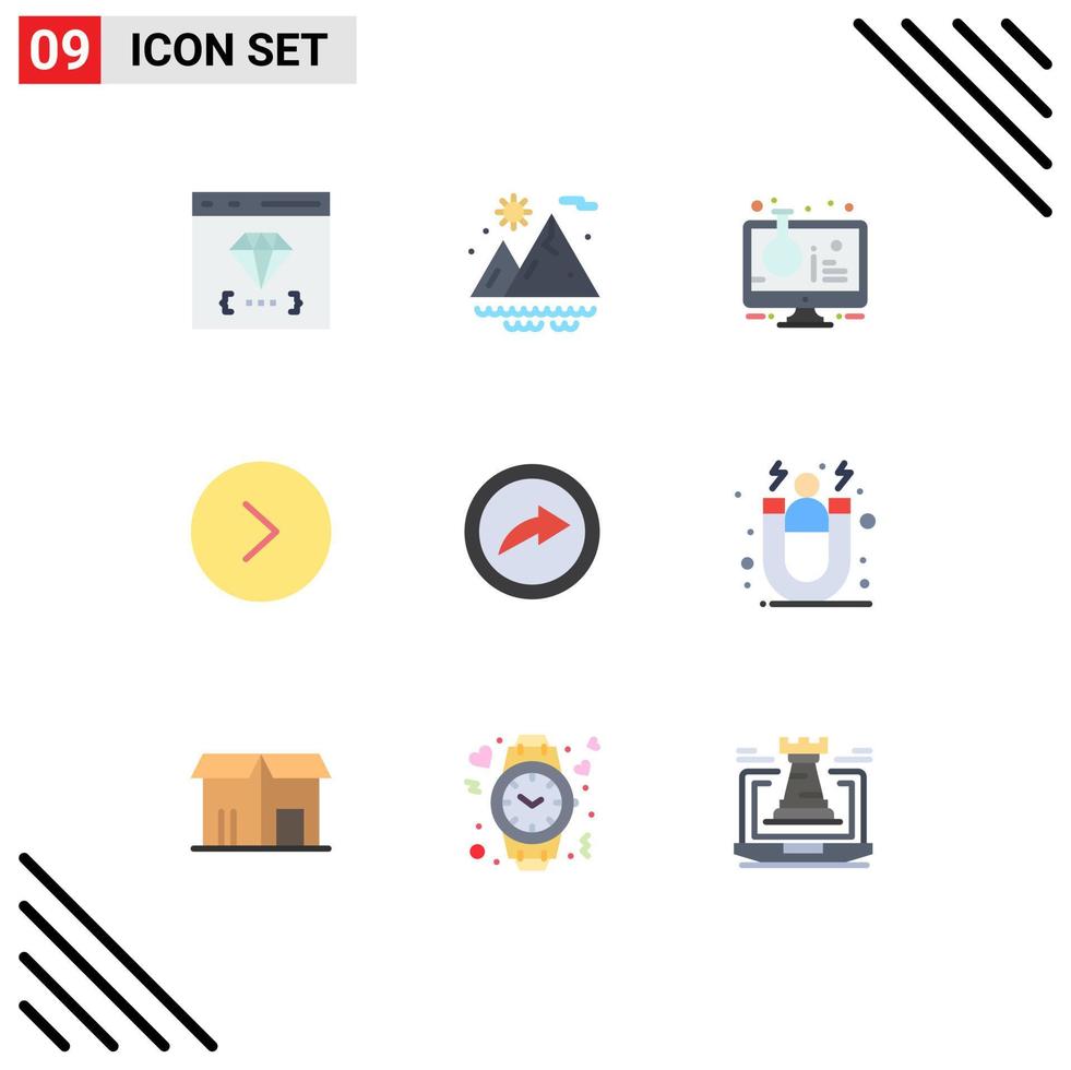 Set of 9 Modern UI Icons Symbols Signs for link right flask circle test tube Editable Vector Design Elements