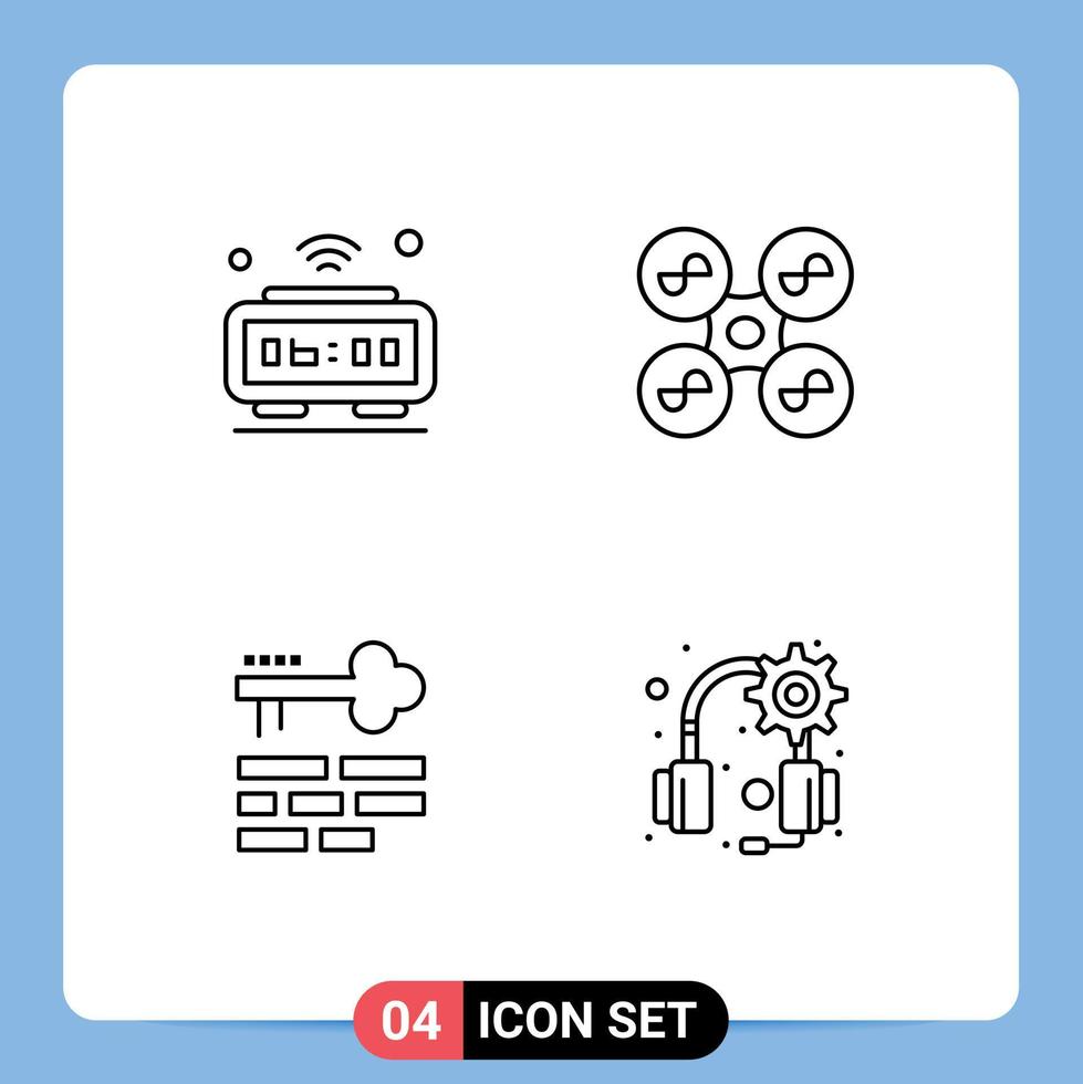 Universal Icon Symbols Group of 4 Modern Filledline Flat Colors of alarm key iot fly layout Editable Vector Design Elements