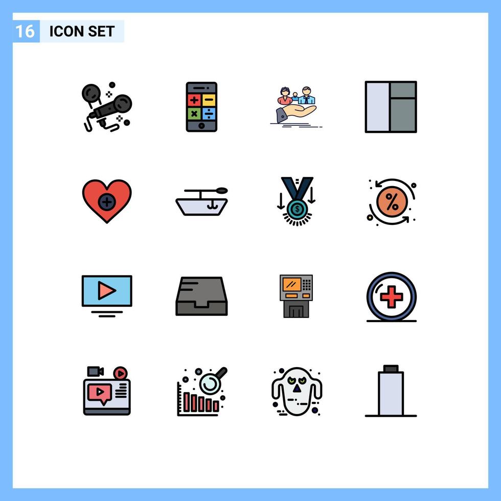 16 Thematic Vector Flat Color Filled Lines and Editable Symbols of heart love insurance layout hand Editable Creative Vector Design Elements