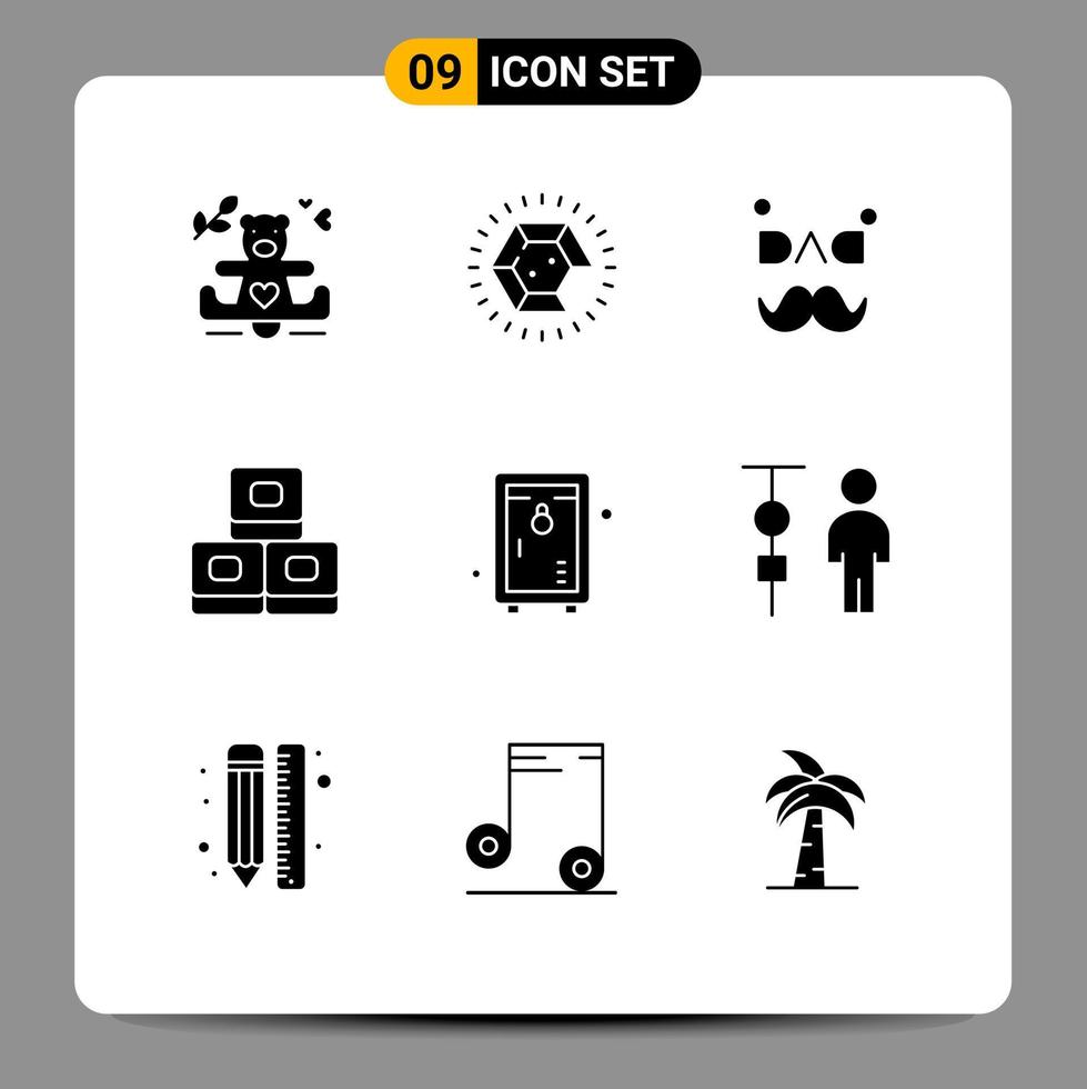 Set of 9 Commercial Solid Glyphs pack for park locker dad tamaki food Editable Vector Design Elements